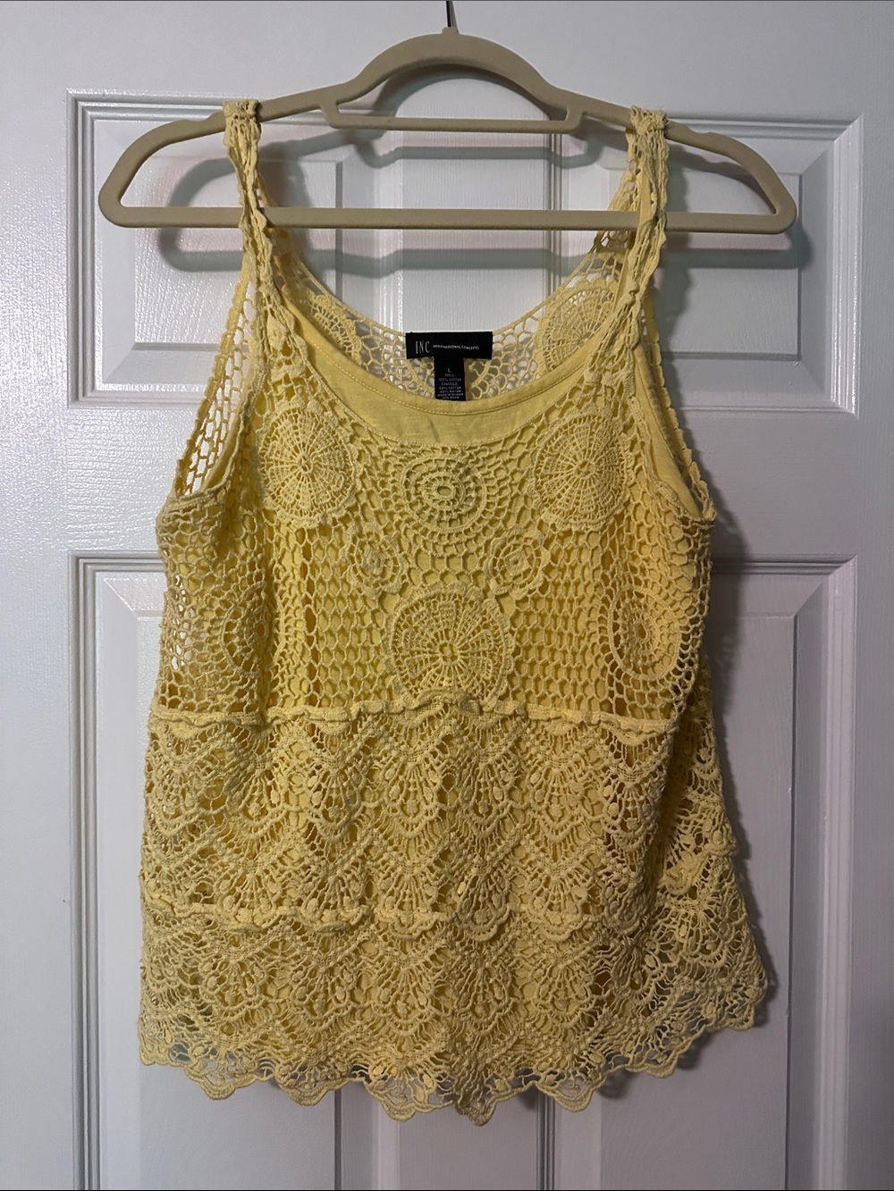 INC International Concepts Light Yellow Crochet Camisole Tank